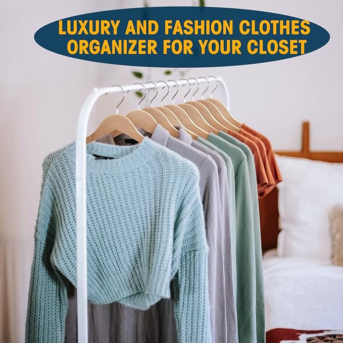 Wooden Hangers - 30 Pack Solid Wood Clothes Hangers with Bar for Closet (Natural)