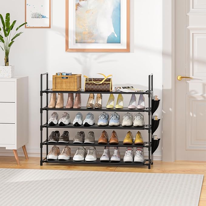 Shoe Rack 5 Tier Shoe Organizer Storage 20-25 Pairs Shoes Rack for Closet Shoes Rack Organizer Entryway Shoe Holder Space Saving Shoe Shelf Shoe Stand Large Tall Shoes Tower Garage Door