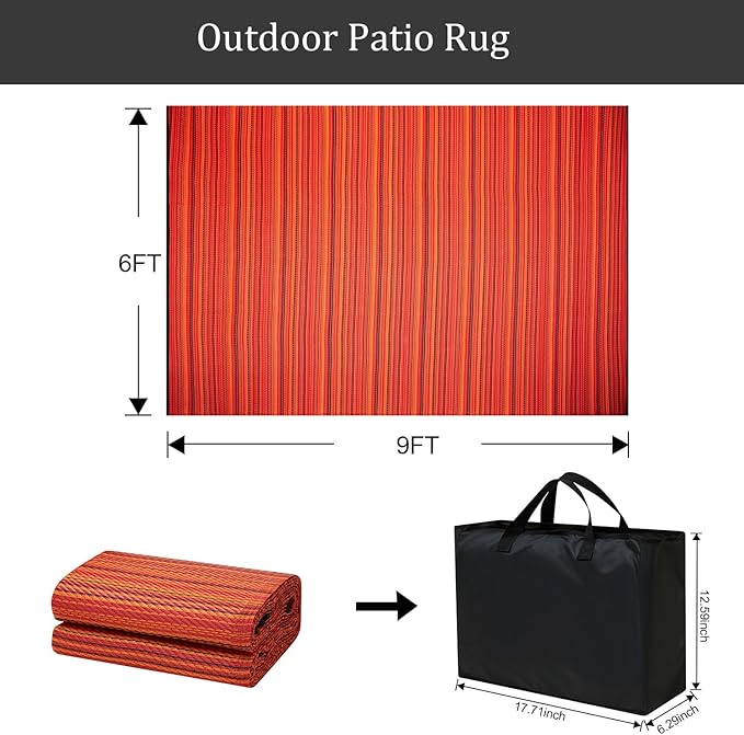 Outdoor/Indoor Rug Plastic Straw Rug Waterproof Portable Outdoor Mat, Easy to Clean and Fold,Perfect for Garden, Patio, Picnic, Decking-（Red，6x9Ft）