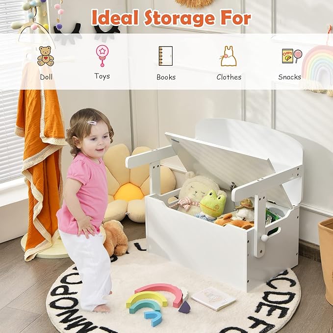 HONEY JOY Kids Table and Chair Set, 3-in-1 Convertible Wooden Toy Storage Bench with Handle, Toddler Furniture Set for Daycare Playroom, Gift for Boys Girls 3+ (Pure White)
