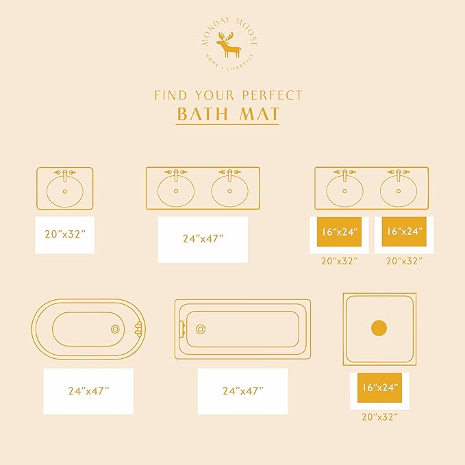 MONDAY MOOSE Bath Mat with Scalloped Wavy Ripple Design, Microfiber Absorbent Non Slip Tufted Rug for Floor, Shower or Kitchen (20x32 inch, Yellow)