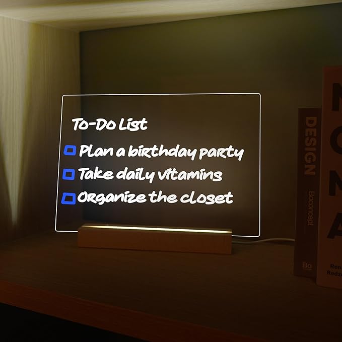 Dry Erase Board with Light, 13x9, USB-Powered Light Up Whiteboard, Includes 4 Quick-Dry Markers & Eraser, to-Do List, Planner, Message Board, Party Sign