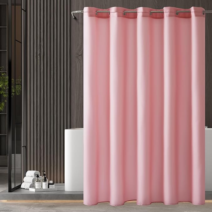 Furlinic No Hook Extra Long Shower Curtain 96 Length,Wahable Fabric Bathroom Curtains with 10 Plastic Built-in Grommets,Hotel Quality Waterproof,Pink,78x96 Inch.