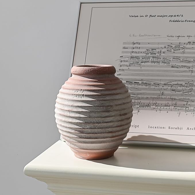 Antique Ceramic Flower Vase for Living Room Bedroom 7.87'' Farmhouse Decor for Bouquet Fake Plant Home Decor Office Table Shelf Fireplace Centerpieces Rustic Retro Vintage Classic Modern