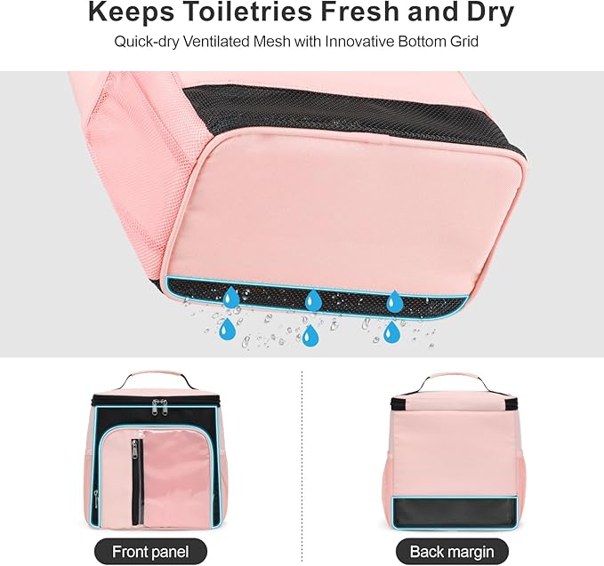 F-color Hanging Shower Caddy Portable - College Dorm Essentials for Guys with Hooks, Quick-Dry Shower Bag for Dorm Travel Gym Camping Essentials, Water-Resistant with Multiple Pockets, Light Pink