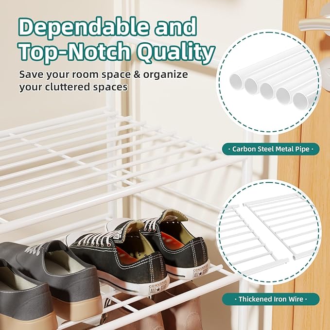 SUFAUY 3-Tier 33" Wide Shoe Rack, Closet Metal Shoe Rack Organizer Heavy Duty, Stackable, White