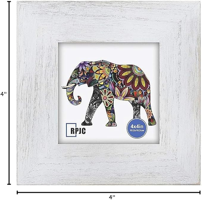 RPJC 4x4 inch Picture Frame Made of Solid Wood High Definition Glass for Wall Mounting Photo Frame Rustic White
