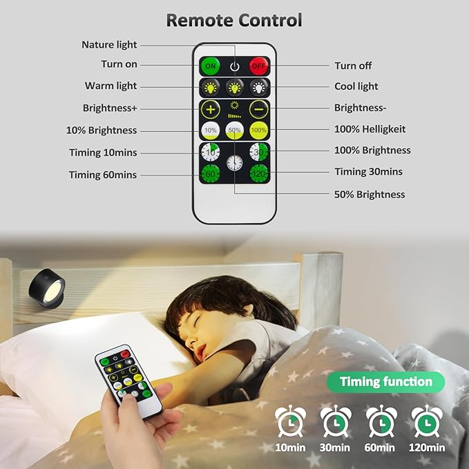 Lightbiz LED Wall Mounted Lights 3 Pcs with Remote, Wall Sconces Lamp 3000mAh Rechargeable Battery Operated, 3 Color Temperatures & Dimmable Magnetic 360° Rotation Cordless Light for Bedroom Bedside