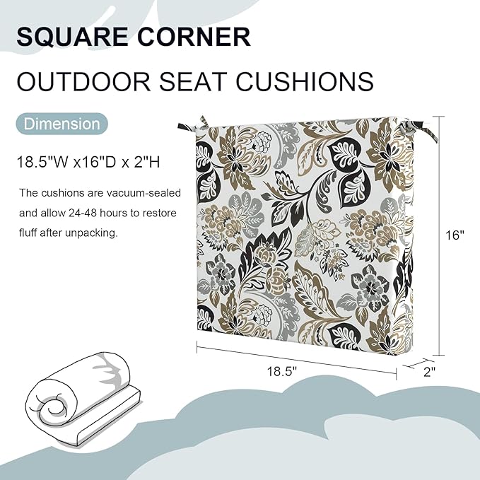 Set of 2 Outdoor Square Chair Cushions 18.5"x16"x2" for Patio, Water Resistant Patio Dining Seat Pads Replacement for Kitchen Garden and Outdoor Furniture Decoration - Dailey Tan
