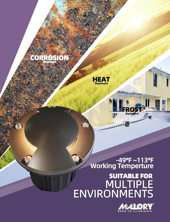 MALORY Brass Top Cover Landscape Well Lights,(5''H) 12V Low Voltage Outdoor In Ground Lights,Landscape Lighting for Pathway, Driveway and Garden (Two-Direction Turret, 4-Pack Without Bulb)