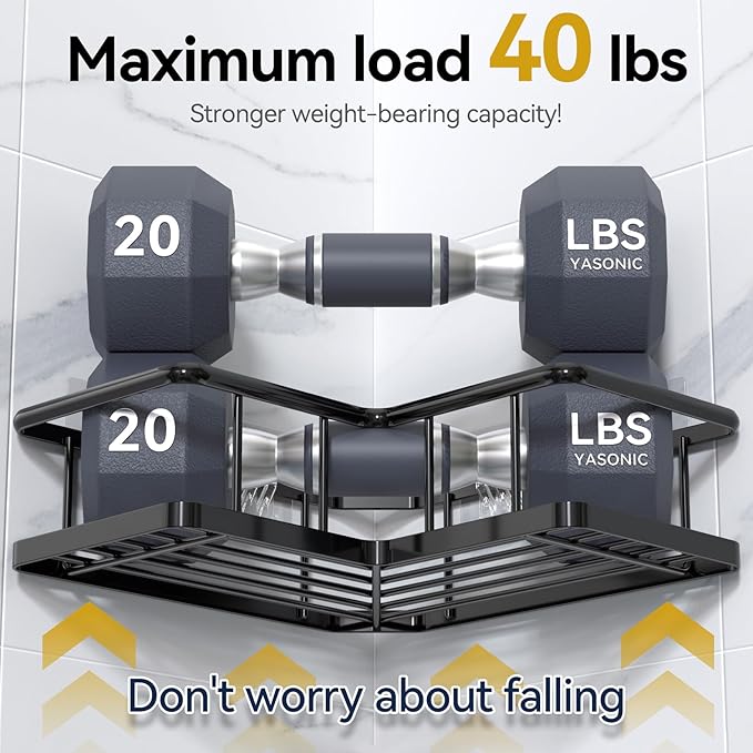 YASONIC Corner Shower Caddy Organizer, 3-Pack Adhesive Rustproof Stainless Steel Shower Shelves with Soap Holder, No Drilling Shower Storage Rack for Family Renters Bathroom, Black