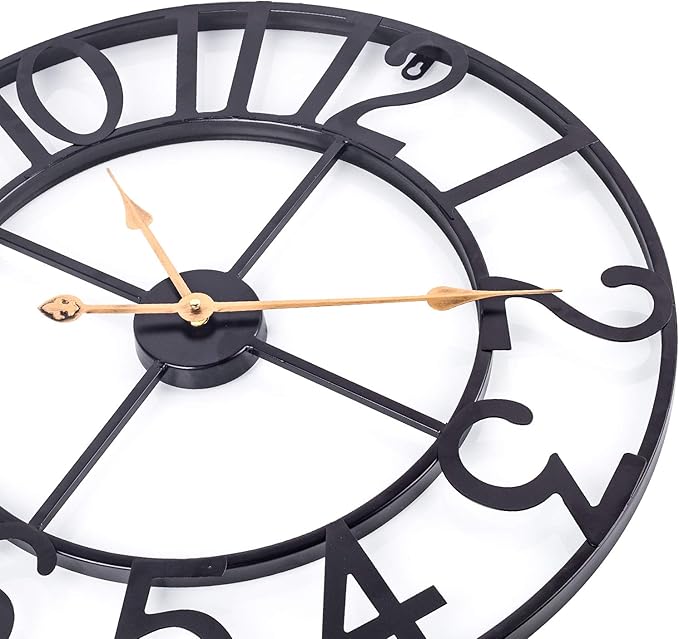 Large Wall Clock for Living Room Decor, 30 in Oversized Wall Clocks Battery Operated Silent Non Ticking, Modern Farmhouse Decorative Wall Clock for Kitchen, Bedroom, Office - Black Metal