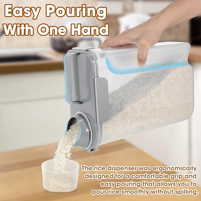 TBMax Rice Container 10 Lbs Kitchen Pantry Food Storage Container, Small Pet Dog Cat Food Container Dispenser 6 Lbs, Plastic Rice Cereal Flour Holder with Cup for Dry Food Storage Organization