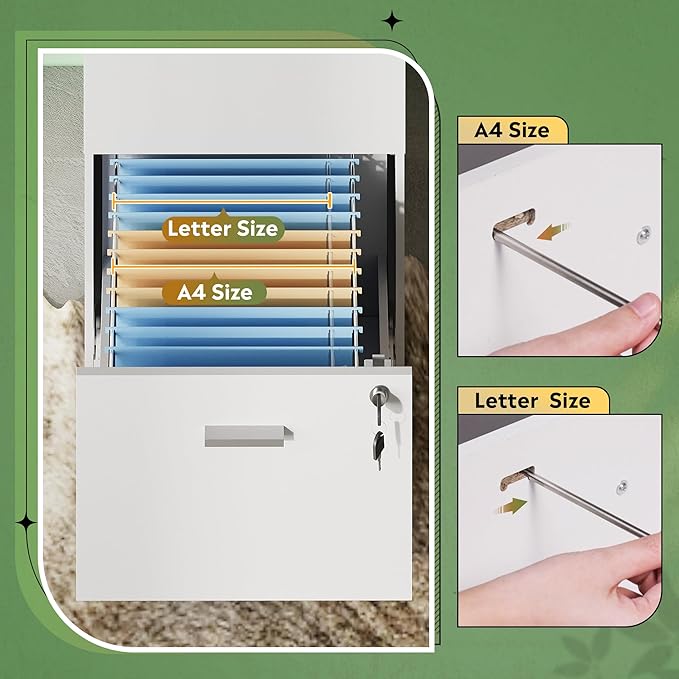 DEVAISE 3 Drawer File Cabinet with Lock, Vertical Wood Filing Cabinet for Home Office, Printer Stand for Letter and A4 Size, White