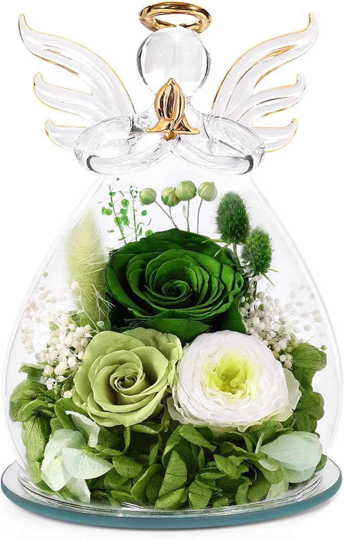 Birthday Gifts for Women Mom Preserved Roses in Glass Angel Figurines Fresh Flowers for Delivery Forever Flowers Eternal Rose Christmas for Grandma Sister Wife Her from Daughter