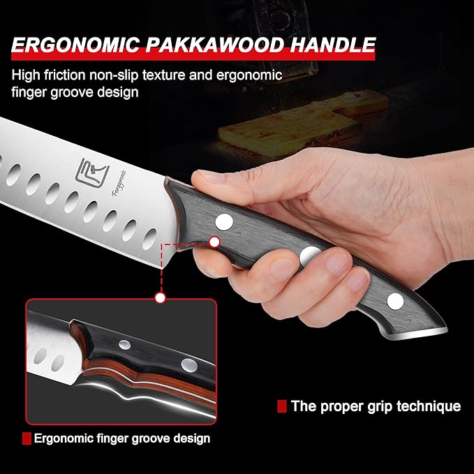 Santoku Chef Knife, 7 Inch Kitchen Knife, Ergonomic Non Slip Thumb Grip,Ultra Sharp Cutting Knife, Forged From Japanese Steel, Professional Cooking Knife For Cutting Meat And Vegetables.