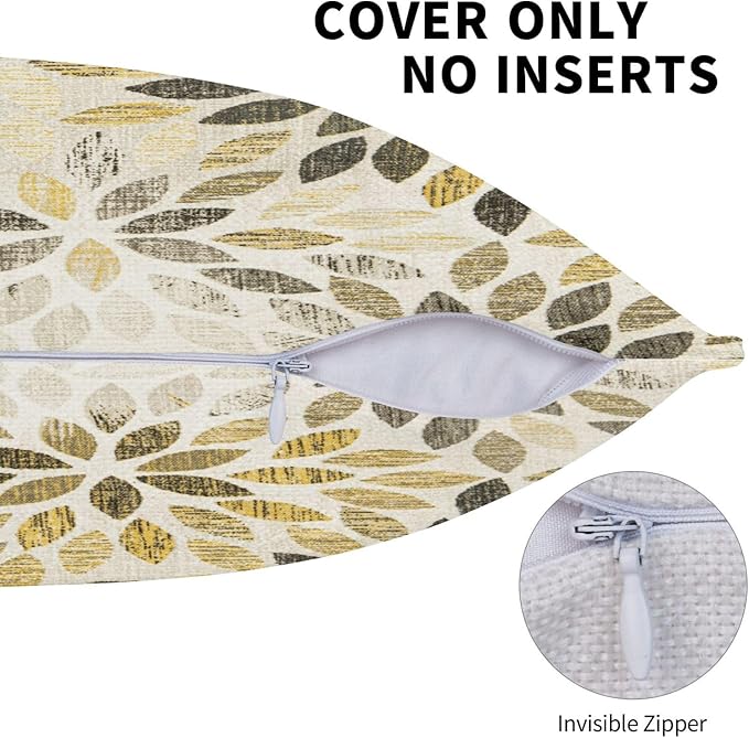 Grey Yellow Black Pillow Covers 20x20 Inch Set of 2 Summer Rust Geometric Flower Outdoor Decorative Throw Pillows Farmhouse Yellow Dahlia Pillow Case Linen Square Cushion Cover for Home Sofa Bedroom