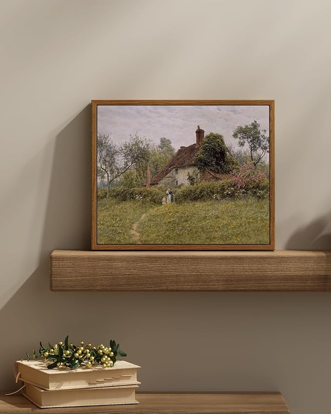 InSimSea Framed Canvas Wall Art Vintage Decor, Landscape Wall Art Prints, Old Cottages Countryside Landscape Wall Art, Rustic Farmhouse Wall Decor for Bedroom Living Room, 11"x14"