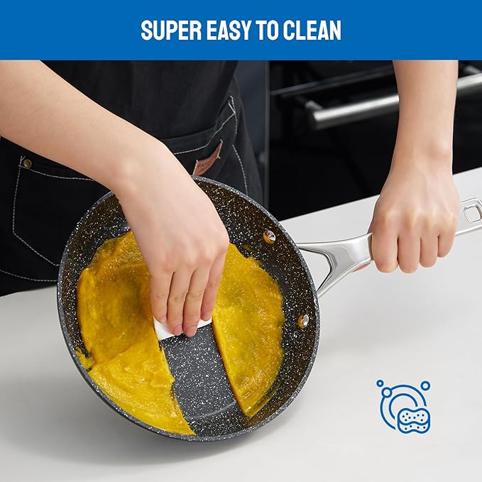 Induction Cookware Nonstick, BEZIA Pots and Pans Set for Induction Cooktop, Compatible with All Stoves, Dishwasher Safe Kitchen Cooking Pan Set with Frying Pans, Saucepans & Stockpot, 10-Piece (Black)