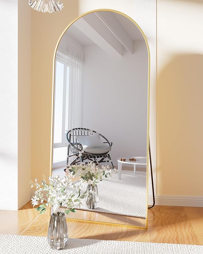 BEAUTYPEAK 71"x30" Arch Full Body Floor Mirror, Full Length Mirror Wall Mirrors Hanging or Leaning Arched-Top with Stand for Bedroom, Dressing Room, Gold