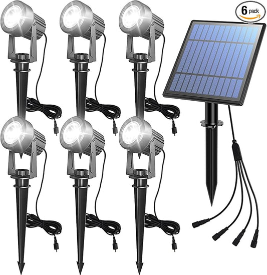 APONUO Solar Spot Lights Outdoor 6-in-1 Solar Landscape Lights Dusk to Dawn Solar Uplights IP65 Waterproof 9.8ft Cable Outdoor Spot Lights for Yard Pathway Garden Tree Decoration (Cool White)