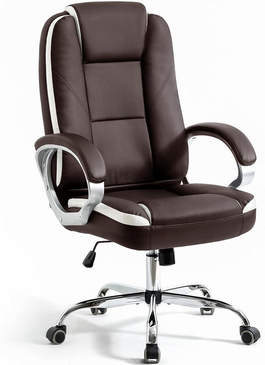 NEO CHAIR Office Desk Ergonomic Gaming Chair High Back Adjustable Computer Chair with Wheels and Lumbar Support Comfy Leather Executive Swivel (Brown)