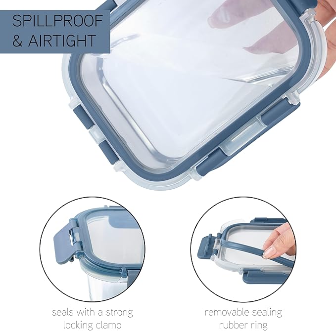 COOK WITH COLOR Premium 32-Pc. Borosilicate Glass Food Container Set with Dividers - 4 Rectangles, 8 Rounds, 4 Squares - Leakproof Lids - Meal Prep, Storage, Ombre Blue