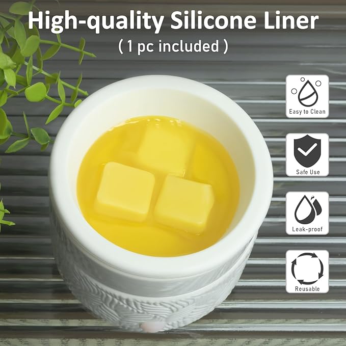Candle Wax Melts Warmer Burner - Ceramic Essential Oil Burner Warmer with 1 pc Silicone Dish 3-in-1 Fragrance Melter for Scented Wax Tart Cube Aromatherapy Home Office Bedroom Decor Gifts