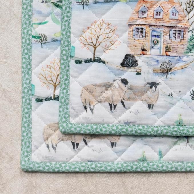 Maison d' Hermine Pot Holders Set 100% Cotton Heat Resistant Potholders 8" x 8" Hot Pads with Loop for Thanksgiving Christmas Decorations BBQ Cooking Baking Handling Hot Pans (Pack of 2, Snowy World)