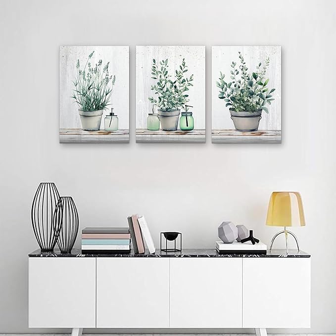 MHARTK66 Canvas Wall Art For Bedroom Living Room Canvas Prints Artwork Bathroom Wall Decor Green Plants Painting 16" X 24" 3 Pieces Modern Framed Ready To Hang Office Home Decorations
