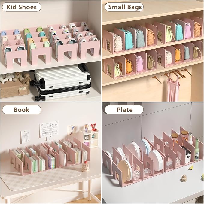 Kids Shoe Rack - 4 Pack Shoe Organizer for Toddlers & Children, Space-Saving Nursery Shoe Storage Shelf, Small Baby Shoes Display Rack for Closet/Entryway, for Desk File Book Organizer(Pink)