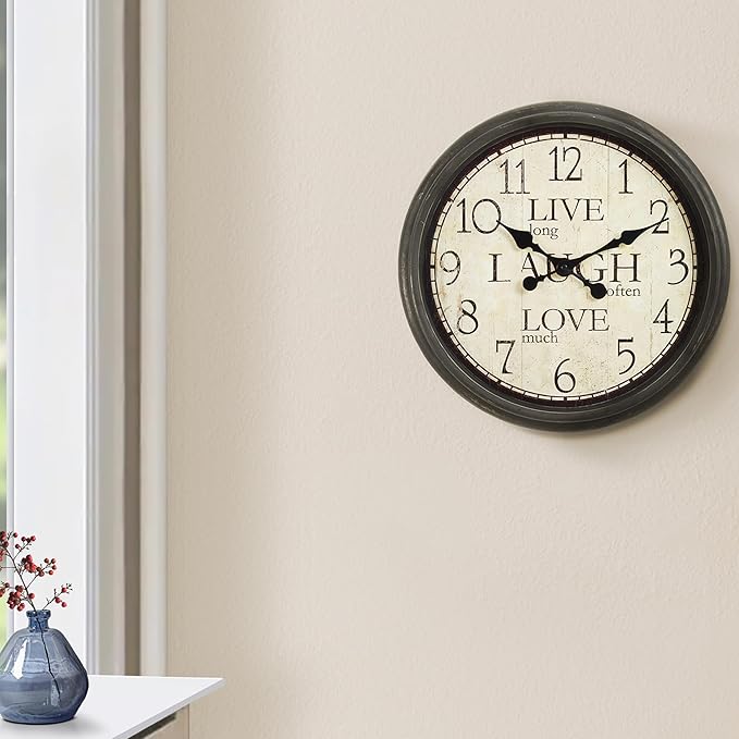 16 Inch Vintage Wall Clock, Silent Non-Ticking Quartz Battery Operated Decorative Clock for Home, Kitchen, Living Room, Dining Room, Office, Old Brown Roman Numerals