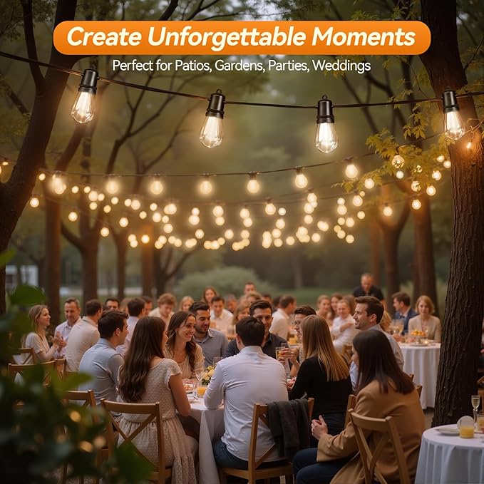 60FT Total LED Outdoor String Lights 2-Pack Dimmable Extendable S14 Bulbs IP44 Weatherproof Shatterproof Value Pack for Deck Garden