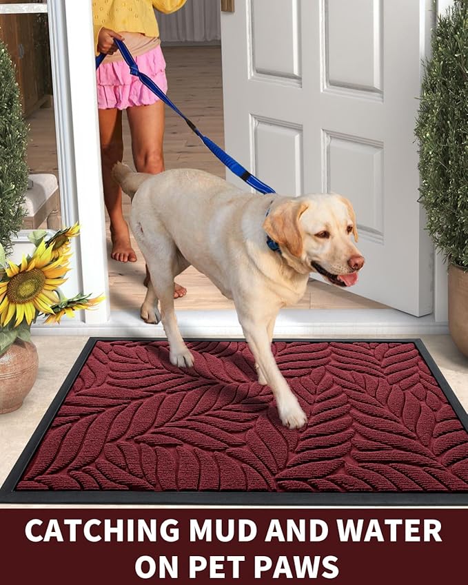 Yimobra Front Door Mat Outdoor Indoor, 36x24 All-Season Waterproof Welcome Mat, All-Weather Outside Entrance Mat, Non-Slip Patio Porch Doormat, Low Profile, Fade Resistant, Red