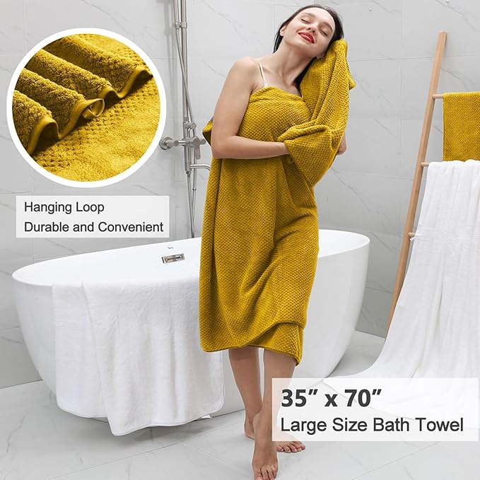 8 Piece Large Yellow Family Bath Towel Set-2 Oversized Bath Towel Sheets,2 Hand Towels,4 Washcloths-600GSM Soft Highly Absorbent Quick Dry Beach Chair Towels Woven Towels for Bathroom Hotel and Spa