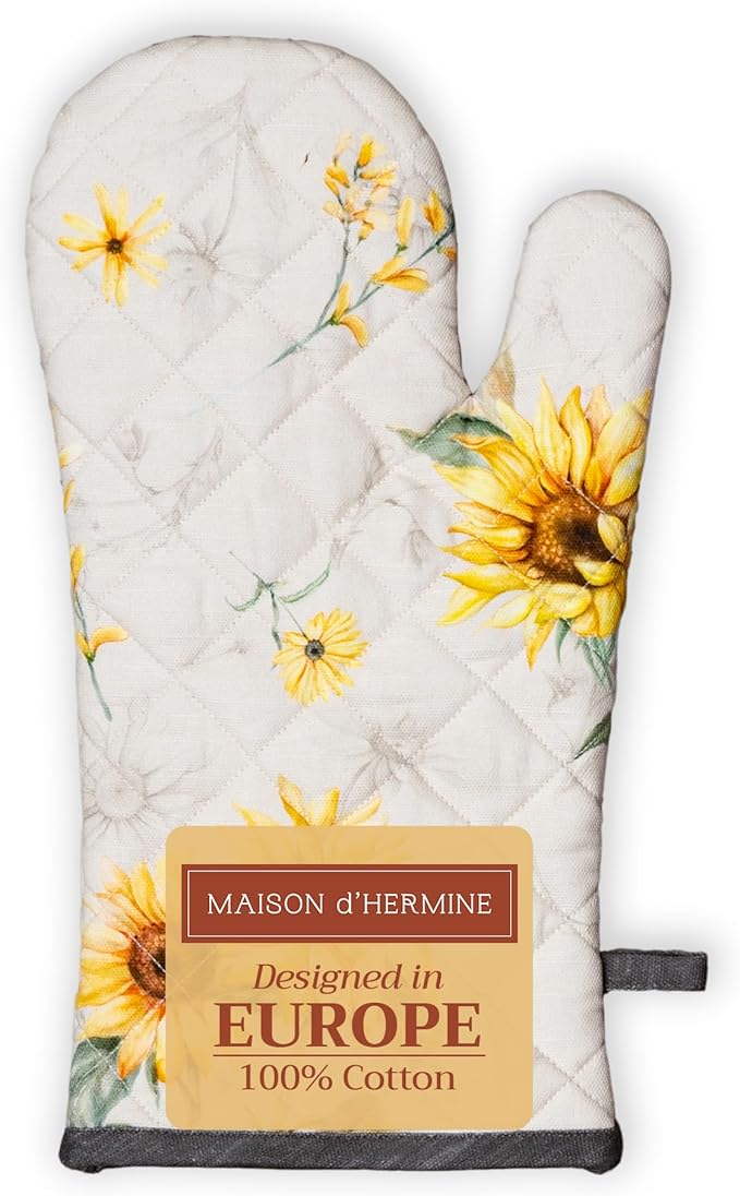 Maison d' Hermine Oven Gloves 100% Cotton Oven Mitt 7" x 13" with Loop Heat Resistant, BBQ, Cooking Gloves, Baking, Grilling, Kitchen, Handling Hot Pans Spring/Summer (Pack of 1, Candice)