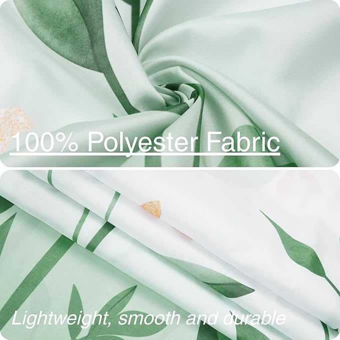 Eucalyptus Shower Curtain, Ombre Floral Leaves Plant Washable Fabric Bath Decor with 12 Hooks 72x72 inches, Mint Green