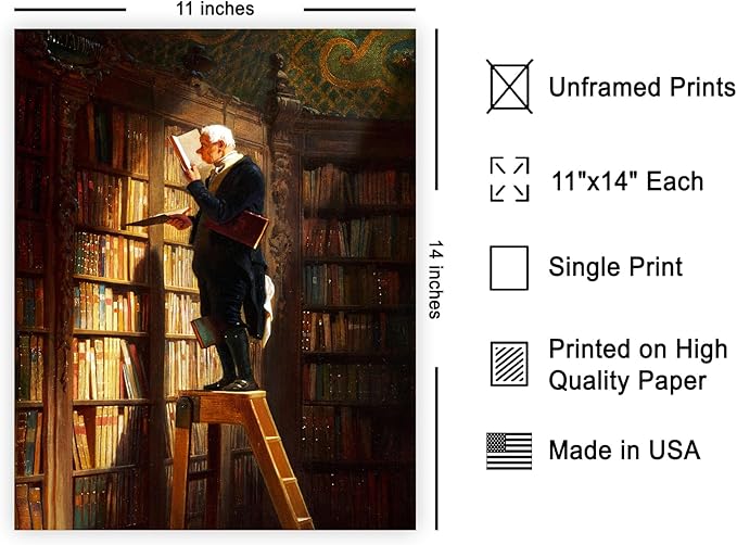 Poster Master Vintage The Bookworm Print - Retro Reading Book Print - Book Lover Art - Library Painting Wall Design - Librarian Art - Great Living Room or Office Decor - 11x14 UNFRAMED Wall Art