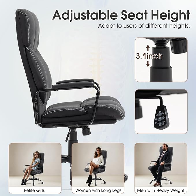 ECOTOUGE Executive Office Chair, Ergonomic Chair with Thick Cushion & Lumbar Support, Computer Chair with Adjustable Height & Armrests, Big and Tall Office Chair, Rolling Swivel Chair,Dark Gray