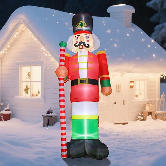 VCUTEKA Christmas Inflatables Outdoor Decorations, 11.8FT Nutcracker Soldier, Blow Up Christmas Decoration with Built-in LED Lights, Animated Inflatable Yard Decor for Holiday Lawn Garden Xmas