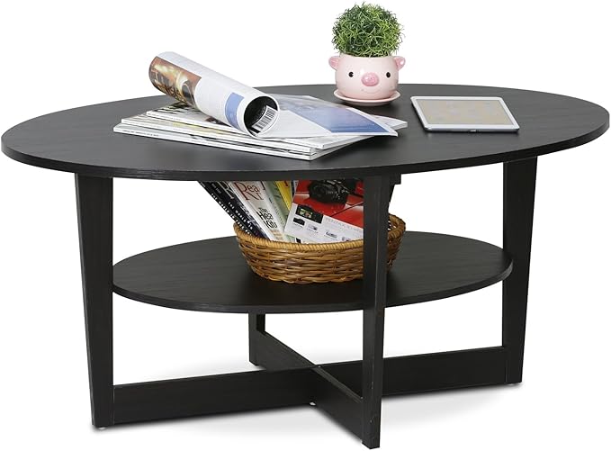 Furinno Oval Coffee Table, Walnut