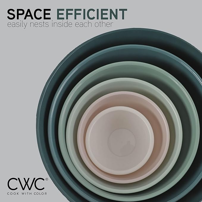 COOK WITH COLOR Mixing Bowls with Lids - 12 Piece Plastic Nesting Bowls Set includes 6 Prep Bowls and 6 Lids, Diamond Design - Microwave Safe (Mint)