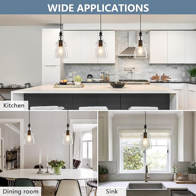 Modern Glass Pendant Lights Kitchen Island Black Pendant Light with 5.11 in Clear Glass Shade Kitchen Pendant Lighting Over Island Bedroom Dining Room (1 Pack)