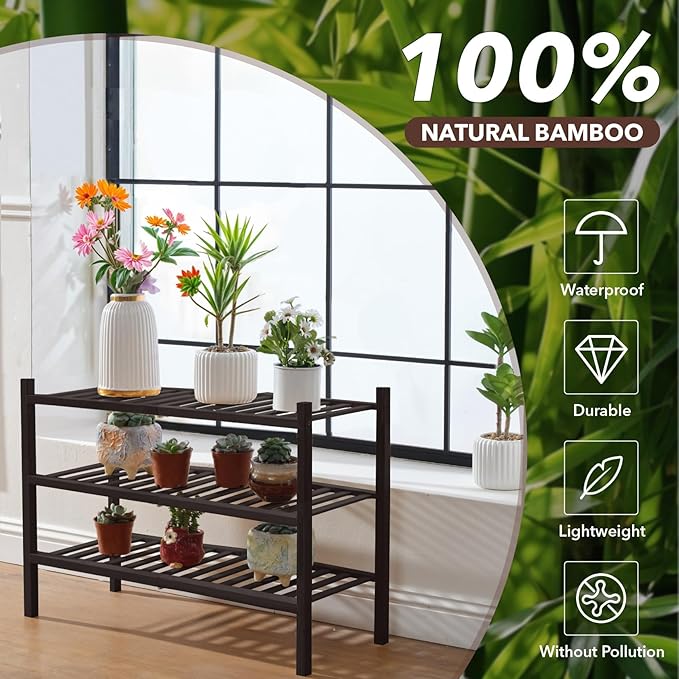 3 Tier Bamboo Shoe Rack Storage Organizer for Closet, Multifunctional Stackable Free Standing Shoe Shelf Organizer for Small Space,Entryway, Hallway, Bathroom27 x11 x20(Brown, 3 Tier)