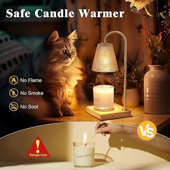 Amber Candle Warmer Lamp-Dimmable Candle Lamp with Timer, Christmas Birthday Gifts for Women, House Warming Gifts for New Home Bedroom Decor, Vintage Wax Warmer for Scented Wax