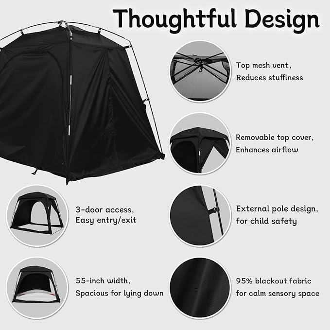 Blackout Tent for Pack and Play, Mini Crib, Kids Travel Bed & Cot, Sleep Pod for Baby & Toddler, Breathable Design with Fan Pouch & Monitor Pouch, Lightweight and Portable
