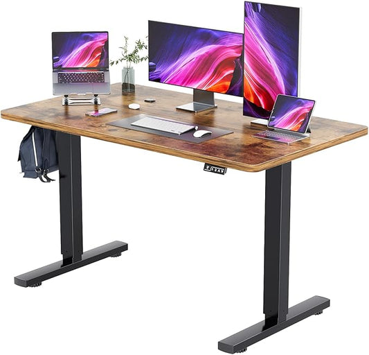 YESHOMY Height Adjustable Electric Standing Desk, 55 inch Computer Table, Home Office Workstation, Black Leg/Rustic Brown Top