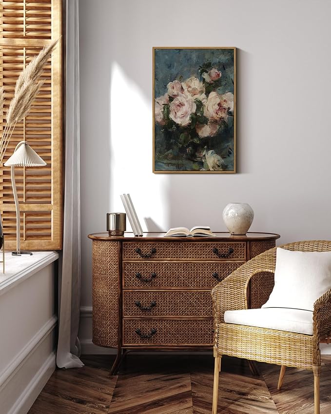 InSimSea Framed Wall Art for Living Room Flower Wall Art Home Decor Roses Vintage Botanical Prints Floral Paintings Canvas Art Wall Decor Floral Home Decor Canvas Prints for Bedroom Office 16x24in