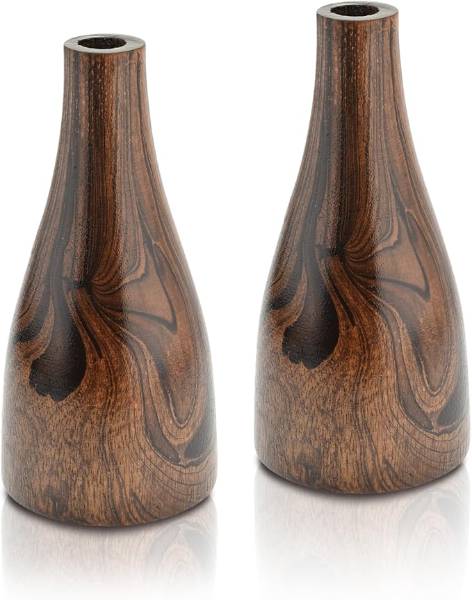 Aeravida Artistic Grain Pattern Natural Mango Tree Wood Flower Set of 2 Vase | Modern Farmhouse Home Décor | Kitchen Bedroom Living Room Home Decoration