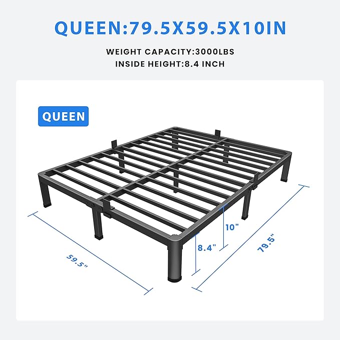 MAF 10 Inch Queen Metal Platform Bed Frame with Round Corner Legs, 3000 LBS Heavy Duty Steel Slats Support, Noise Free, No Box Spring Needed, Easy Assembly